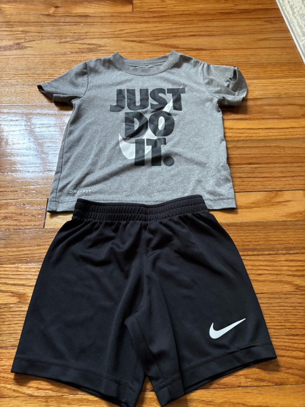 Nike Gray Graphic 'Just Do It.' Tee with Black Nike Shorts